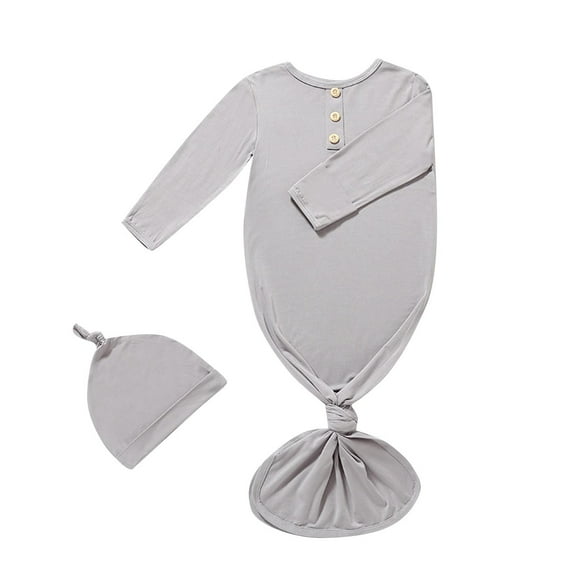 CLOISE Baby Rompers Girls with Hat Button Long Sleeve Solid Bodysuit Gray 0 Months