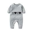 thumbnail image 1 of CLOISE Baby Rompers for Girls Newborn Cotton Button Long Sleeve Hearts Printed Bodysuit Gray 3-18 Months, 1 of 3