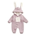 thumbnail image 1 of CLOISE Baby Rompers for Girls Newborn with Ears Hoodie Fleece Cotton Button Long Sleeve Shaped Solid Bodysuit Purple 0-3T, 1 of 8