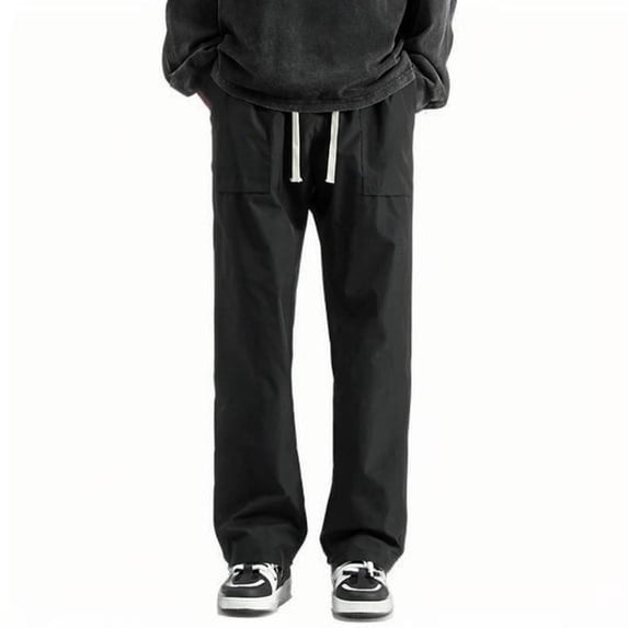 CLOISE Baggy Cargo Pants Men Big and Tall Trousers Drawstring Solid Bottoms Elastic Waist Casual Clothes with Pockets