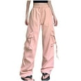 thumbnail image 1 of CLOISE Baggy Cargo Pants Women Plus Size High Waist Trousers Wide Leg Drawstring Solid Bottoms Casual Clothes with Pockets, 1 of 3