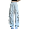 thumbnail image 1 of CLOISE Baggy Cargo Pants Women Plus Size High Waist Trousers Wide Leg Drawstring Solid Bottoms Casual Clothes with Pockets, 1 of 3