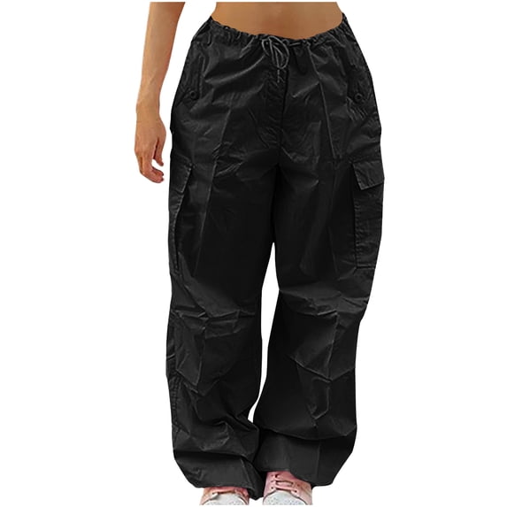 CLOISE Baggy Cargo Pants Women Plus Size Trousers Drawstring Solid Bottoms Quick-Dry Casual Clothes with Pockets
