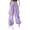 thumbnail image 1 of CLOISE Baggy Cargo Pants Women Plus Size Trousers Wide Leg Drawstring Pants Solid Bottoms Casual Clothes with Pockets, 1 of 3