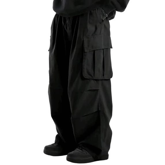 CLOISE Baggy Cargo Pants for Men with Multi Pocket Mid Waist Wide Leg Long Pants Solid Vacation Outfits Black M