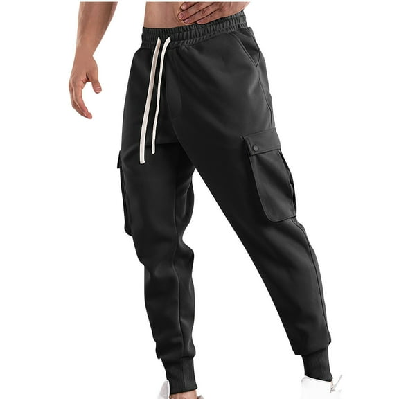 CLOISE Baggy Sweatpants Men Wide Leg Big and Tall with Pockets Solid Elastic Waist Drawstring Loose Trousers Black XL