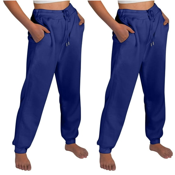 CLOISE Baggy Sweatpants for Women 2 Pack Baggy Fleece Jogger Sweatpants Cozy Pull on High Waisted Elastic Bottom Trousers Blue Oversized Elastic Waist Drawstring Solid Sweatpants with Pockets
