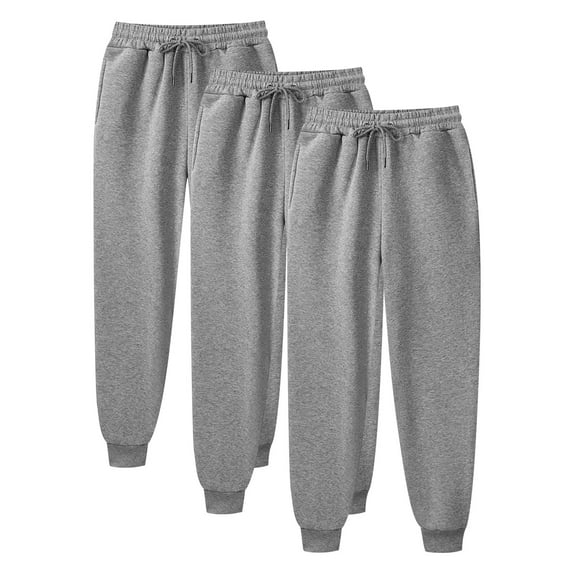 CLOISE Baggy Sweatpants for Women 3 Pack Baggy Fleece Lined Jogger Sweatpants Cozy Petite Low Rise Elastic Bottom Pants Gray Running Elastic Waist Drawstring Solid Sweatpants with Pockets