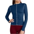 thumbnail image 1 of CLOISE Basic Long Sleeve Shirts for Women Crew Neck Tops Solid Color Pullover Casual Fall Fashion Outfits Blue M, 1 of 6