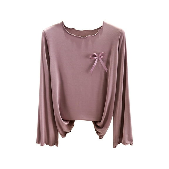 CLOISE Basic Tops for Woman V Neck Shirt Zip up Solid Color Long Sleeve Pullover Casual Vacation Clothes Purple L