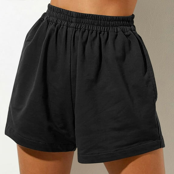 CLOISE Bermuda Shorts for Women with Pockets Black L Summer Fashion Casual Loose Shorts Solid Elastic Waisted Flowy Comfy Athletic Shorts
