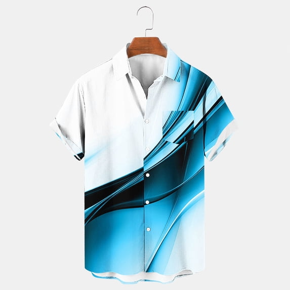 CLOISE Big and Tall Button down Shirts for Men Loose Short Sleeve Tops Collared Casual Pullover Print Oversized Summer Blouses Blue