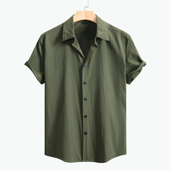 CLOISE Big and Tall Button down Shirts for Men Loose Short Sleeve Tops Collared Casual Pullover Solid Color Oversized Summer Blouses Green