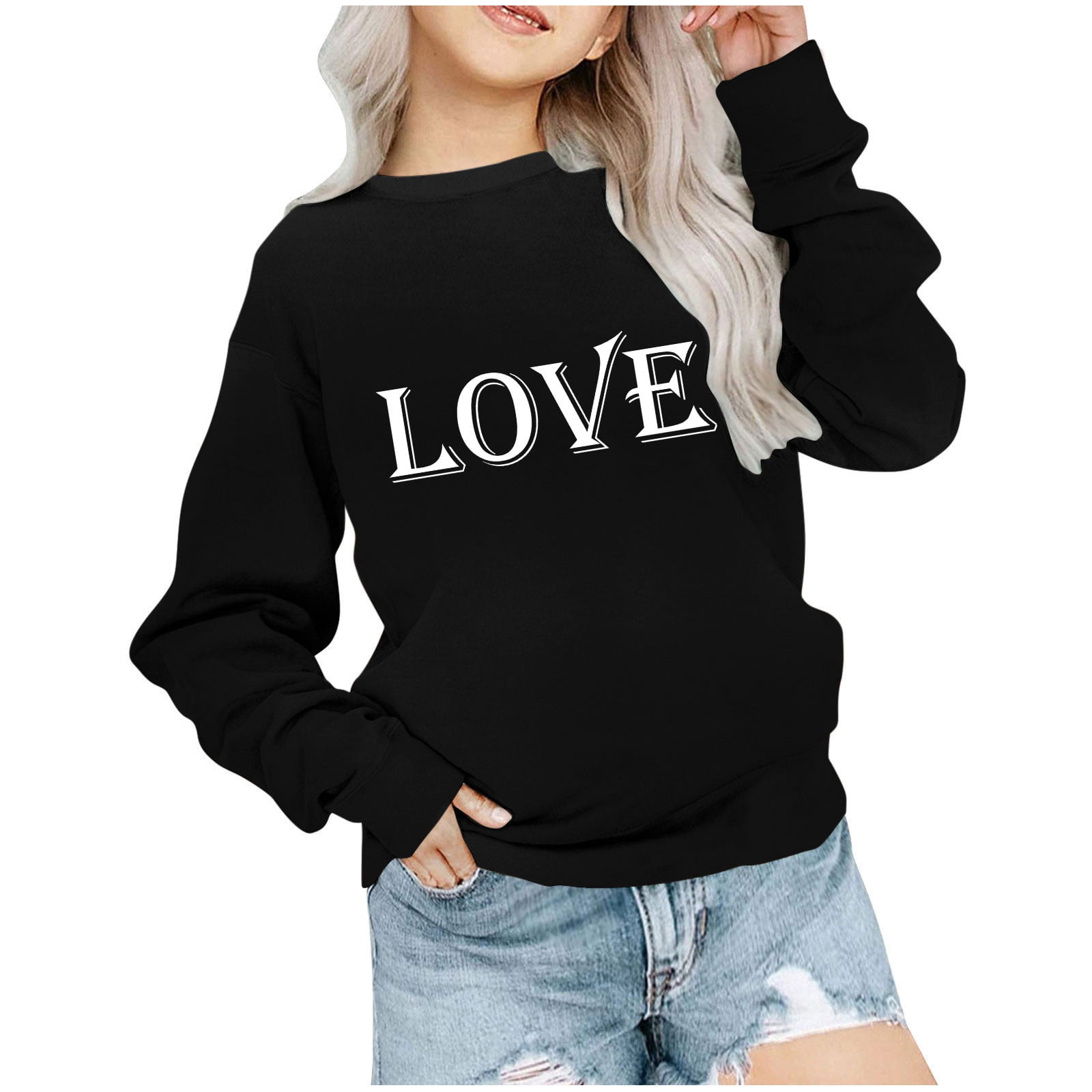 CLOISE Black Crewneck Sweatshirt Boys Girls Toddler Long Sleeve Tops ...