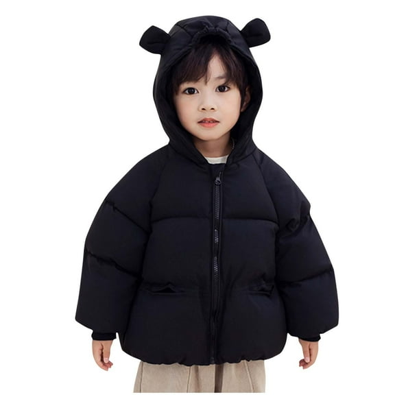 CLOISE Black Kids Puffer Jacket Boys with Hood Short Pockets Snowsuit Winter Coats 6M-7T