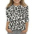 thumbnail image 1 of CLOISE Black Kids White T Shirt Girls Boys Youth 3/4 Sleeve Crew Neck Tops Leopard Print Outfits Fall Winter Clothes 3-12T, 1 of 5