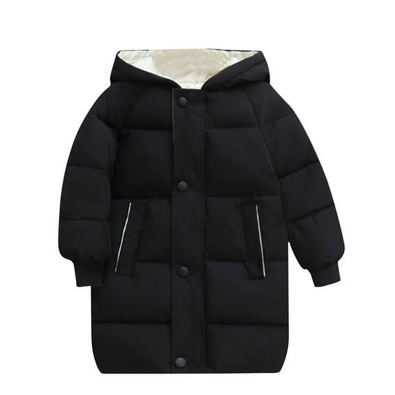 CLOISE Black Puffer Jacket for Toddler Boys with Hood Long Button Pockets Snowsuit 100-150