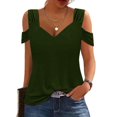thumbnail image 1 of CLOISE Blouses for Women Dressy Casual Short Sleeve Tee Summer Loose Shirts Fashion Elegant Breathable V Neck Tops Solid Off-Shoulder Sleeves Comfortable Tunic T Shirts Green M, 1 of 7