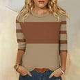 thumbnail image 1 of CLOISE Blouses for Women Fall Trendy Striped Tops Scoop Neck 3/4 Sleeve Shirts Loose Colorblock Basic Blouses Y2k Outfits Coffee S, 1 of 5