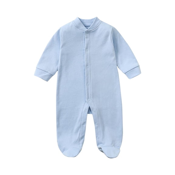 CLOISE Boy Infant Bodysuit Cotton Button Long Sleeve Solid Rompers Light Blue 0 Months