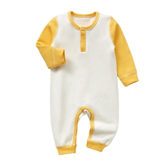 CLOISE Boy Long Sleeve Bodysuit Cotton Button Long Sleeve Solid Rompers Yellow 6 Months