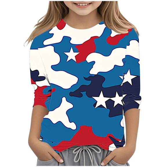 CLOISE Boys 3/4 Sleeve Shirts Girls Teen Crew Neck Tops Camouflage Casual Fashion Fall Winter Clothes Multicolor 150