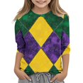 thumbnail image 1 of CLOISE Boys 3/4 Sleeve Shirts Girls Youth Mardi Gras Purple Crew Neck Tops Print Outfits Fall Winter Clothes 7T, 1 of 5