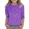 thumbnail image 1 of CLOISE Boys 3/4 Sleeve Shirts Girls Youth Purple Crew Neck Tops Print Outfits Fall Winter Clothes 9T, 1 of 5