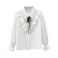 thumbnail image 1 of CLOISE Boys Button down Shirts Long Sleeve Youth White Collared Tops Solid Ruffle Trim Cotton Bow Casual Fashion Fall Winter Clothes 3-13T, 1 of 8