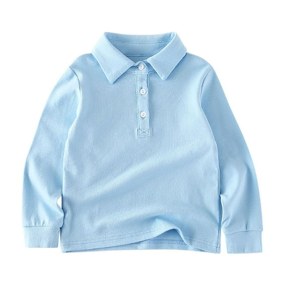 CLOISE Boys Button down Shirts Toddler Long Sleeve Collared Tops Solid Cotton Outfits Fall Winter Clothes Blue 18Months