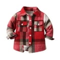 thumbnail image 1 of CLOISE Boys Button down Shirts Toddler Red Long Sleeve Collared Tops with Pocket Plaid Cotton Casual Fashion Fall Winter Clothes Red 2-14T, 1 of 3