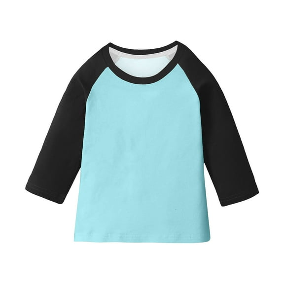 CLOISE Boys Girls Kids 3/4 Sleeve Tops Crew Neck Shirt Color Block Pullover Casual Fall Fashion Outfits Light Blue 3T