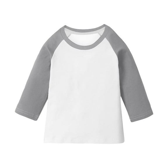 CLOISE Boys Girls Kids 3/4 Sleeve Tops Crew Neck Shirt Color Block Pullover Casual Outfits Clothes Gray 3T