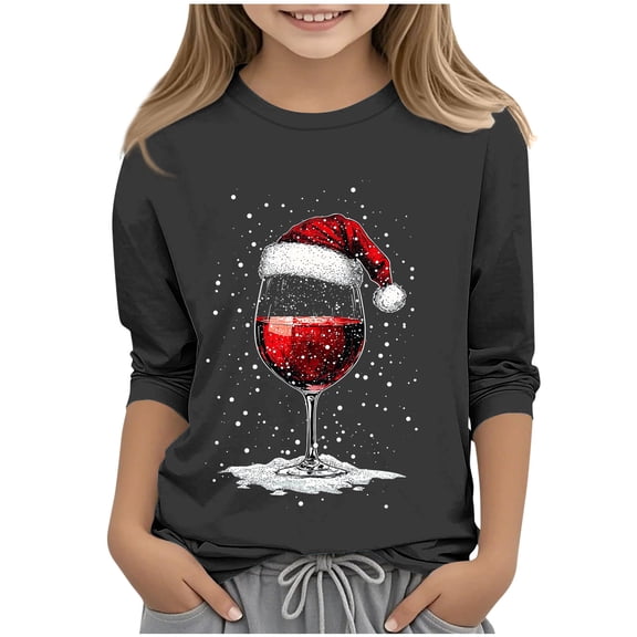 CLOISE Boys Girls Kids 3/4 Sleeve Tops and Blouses Christmas Crew Neck Shirt Graphic Pullover Cute Vacation Clothes