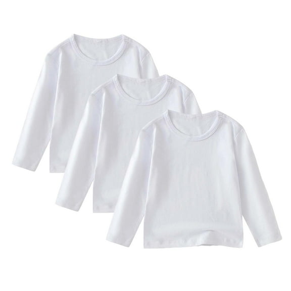 CLOISE Boys Girls Kids Tops Dressy 3 Pack Crew Neck Shirt Solid Color Long Sleeve Pullover Cotton Fall Winter Clothes
