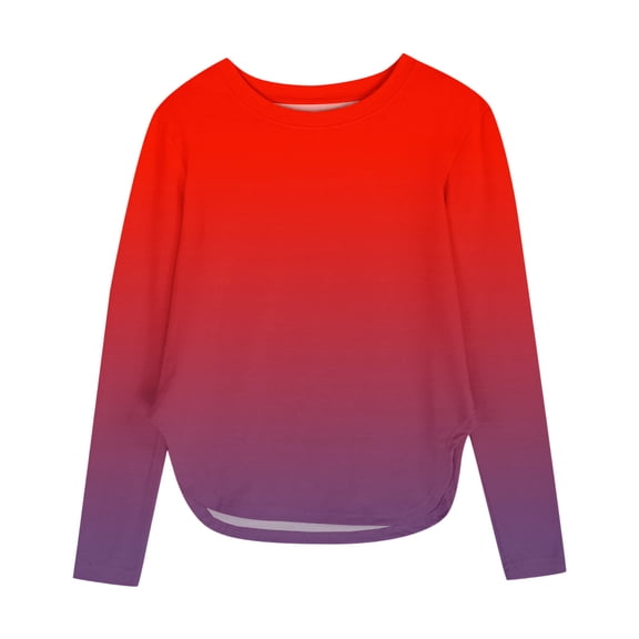 CLOISE Boys Girls Kids Tops Dressy Crew Neck Shirt Tunic Gradient Long Sleeve Pullover Casual Fall Winter Clothes Red 9T