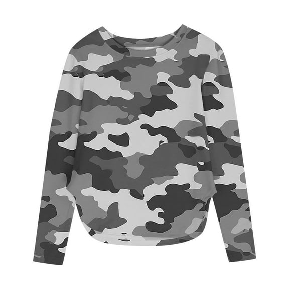 CLOISE Boys Girls Kids Tops Trendy Crew Neck Shirt Tunic Camouflage Long Sleeve Pullover Casual Vacation Clothes Gray 5T