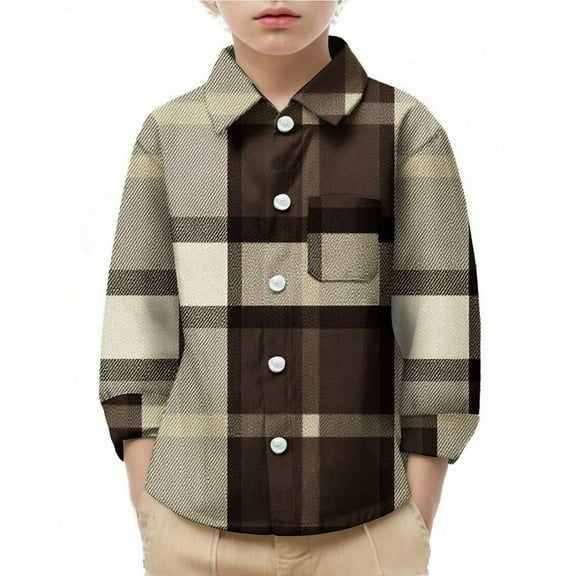 CLOISE Boys Girls Kids Tops Trendy with Pockets Collared Shirt Plaid Long Sleeve Pullover Casual Fall Fashion Outfits