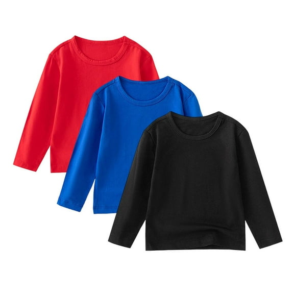 CLOISE Boys Girls Kids Winter Tops 3 Pack Crew Neck Shirt Solid Color Long Sleeve Pullover Cotton Fall Winter Clothes