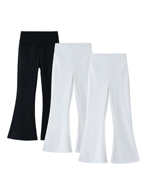 Boys Girls Leggings Flare 3 Pack Full Length Tights Stretchy Yoga Pants Solid Seamless High Waist Workout Bottoms