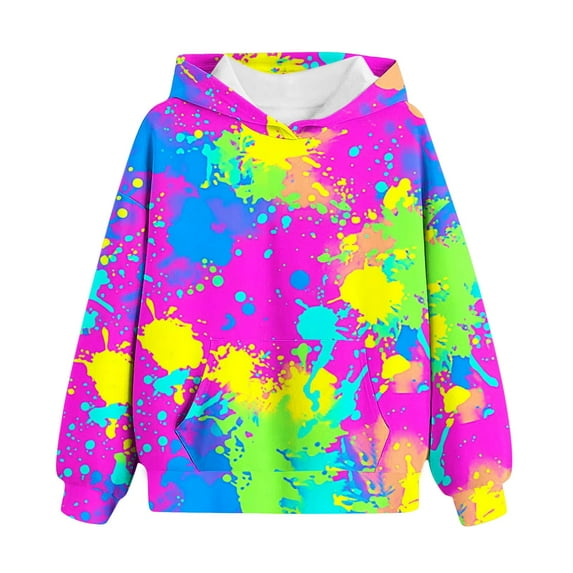 CLOISE Boys Hoodie Girls Youth Long Sleeve Hooded Sweatshirt Tops with Pocket Paint Splatter Print Outfits Fall Winter Clothes Pink 4-14T