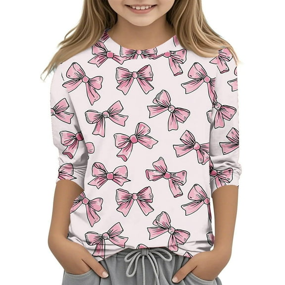 CLOISE Boys Shirts 3/4 Sleeve Girls Youth Crew Neck Tops Bow Print Outfits Fall Winter Clothes Multicolor 160