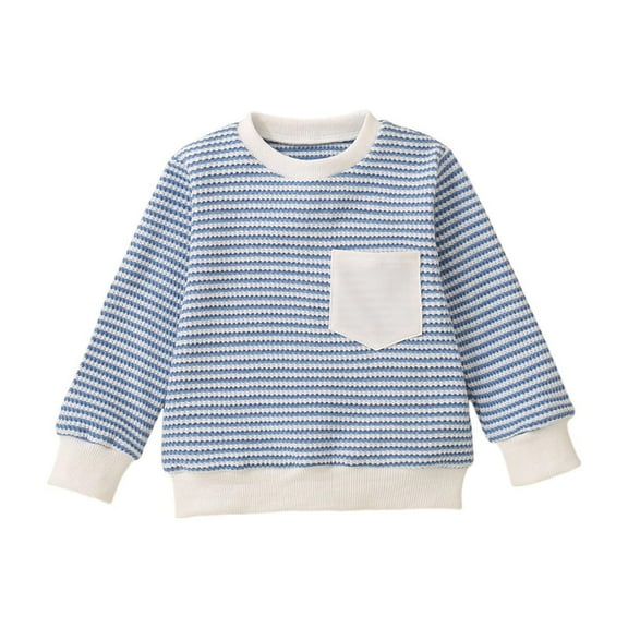 CLOISE Boys Shirts Long Sleeve Girls Infant Crew Neck Tops with Pocket Striped Outfits Fall Winter Clothes Light Blue 6Months