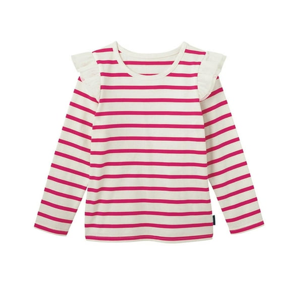 CLOISE Boys Shirts Long Sleeve Girls Toddler Crew Neck Tops Striped Ruffle Trim Cotton Casual Fashion Fall Winter Clothes Pink 1-12T