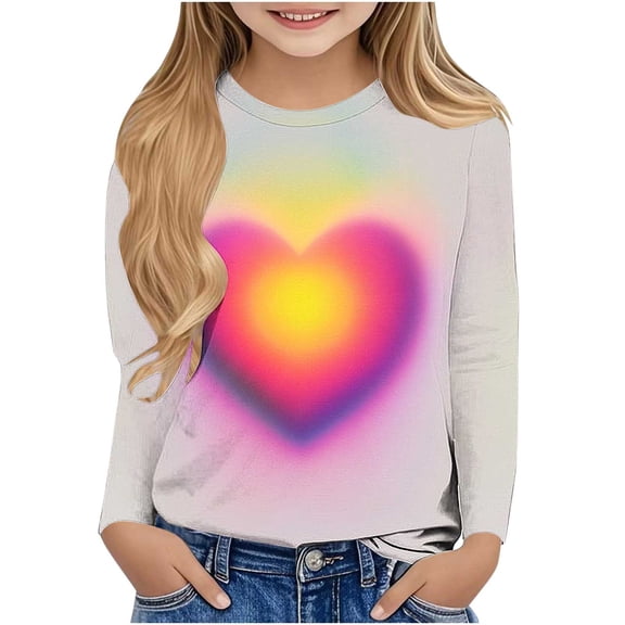 CLOISE Boys White T Shirt Girls Teen Long Sleeve Crew Neck Tops Heart Casual Fashion Fall Winter Clothes Multicolor 170