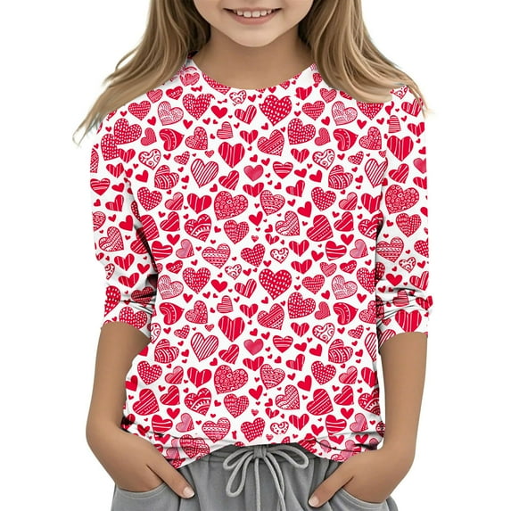 CLOISE Boys White T Shirt Girls Toddler 3/4 Sleeve Crew Neck Tops Heart Outfits Fall Winter Clothes Multicolor 3T