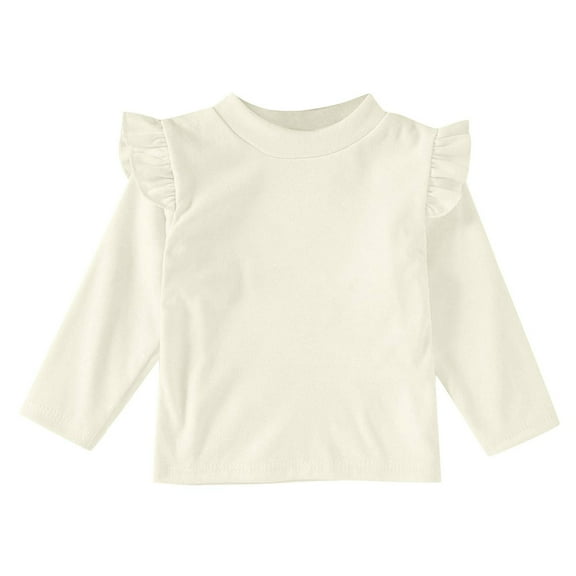 CLOISE Boys White T Shirt Girls Toddler Long Sleeve Crew Neck Tops Solid Faux Wool Fleece Outfits Fall Winter Clothes Beige 12Months