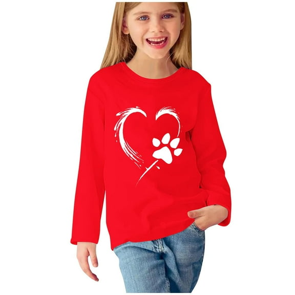 CLOISE Boys White T Shirt Girls Toddler Red Long Sleeve Crew Neck Tops Heart Outfits Fall Winter Clothes Red 3T