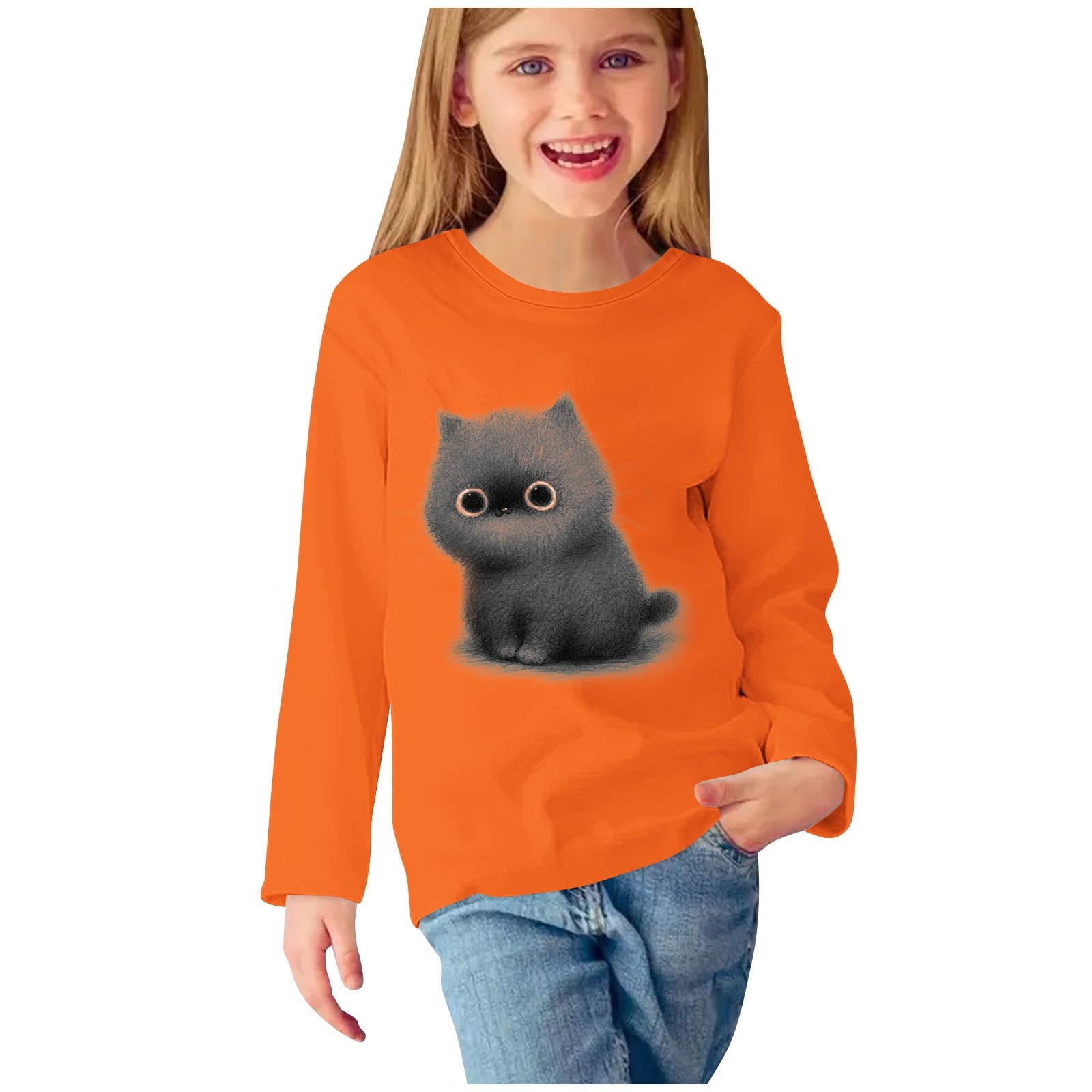 CLOISE Boys White T Shirt Girls Youth Long Sleeve Crew Neck Tops Print ...