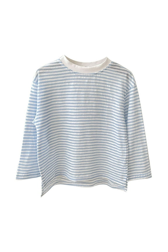 Boys White T Shirt Girls Youth Long Sleeve Crew Neck Tops Striped Cotton Casual Fashion Fall Winter Clothes Blue 12M-10T